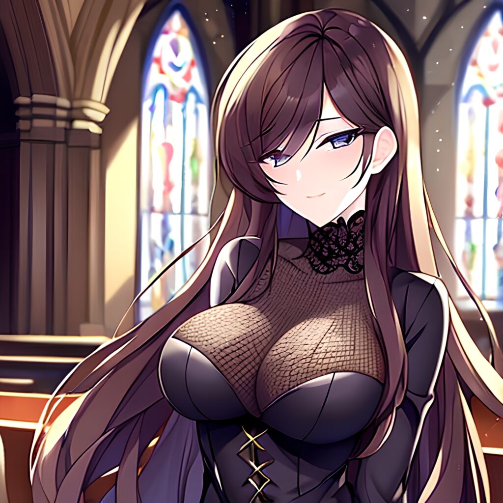 woman long hair fishnet messy hair church brunette 