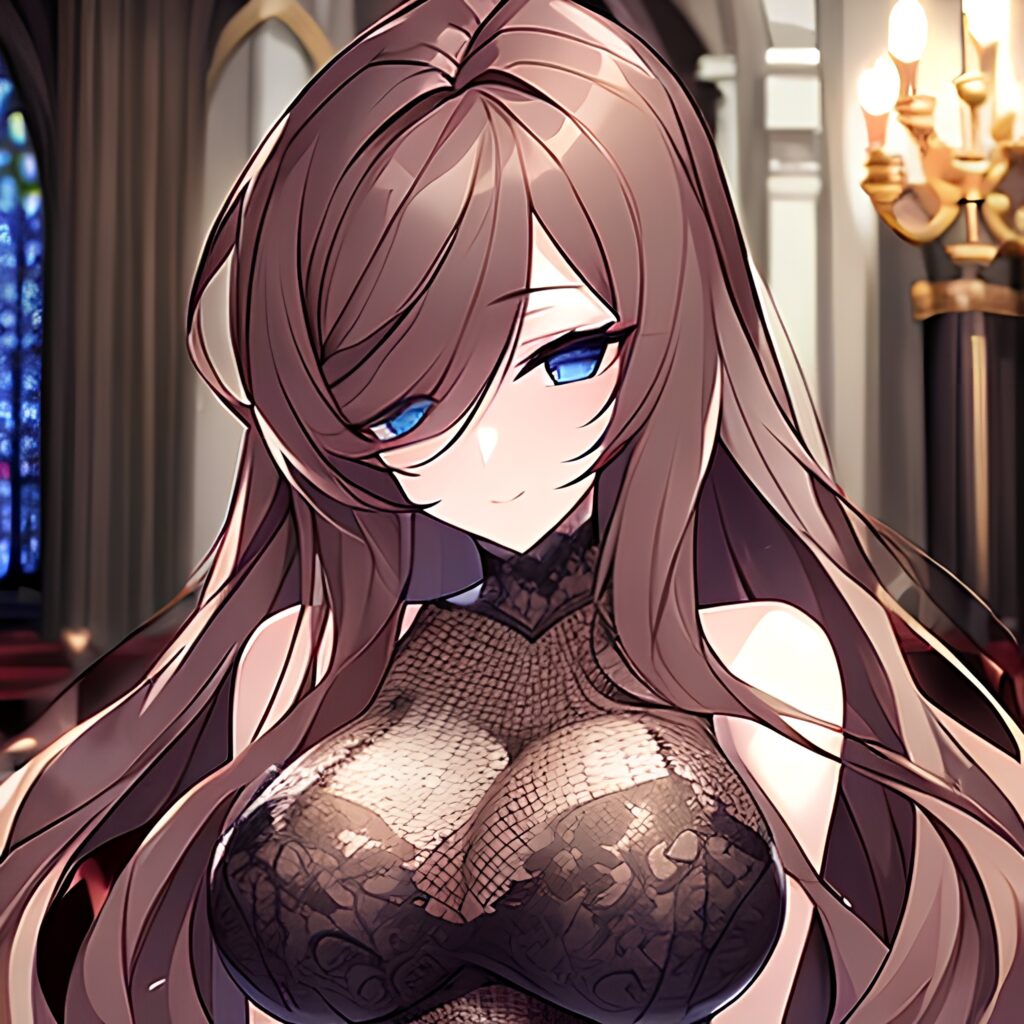woman long hair fishnet messy hair church brunette
