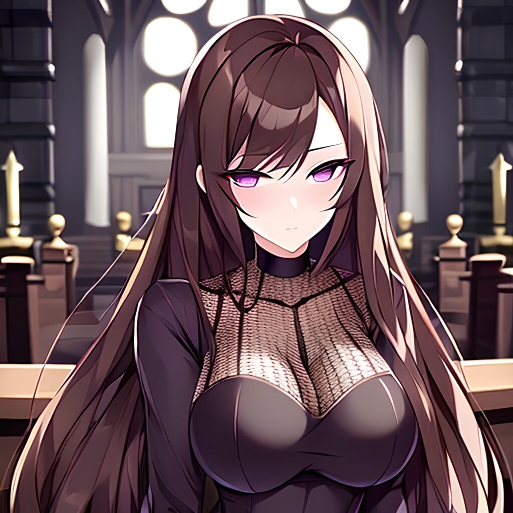 woman long hair messy hair brunette church fishnet
