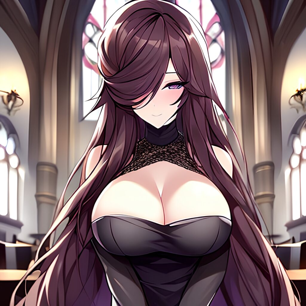 woman long hair messy hair church brunette fishnet