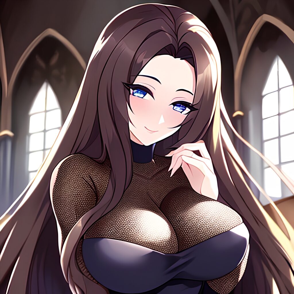 woman long hair messy hair church brunette fishnet 