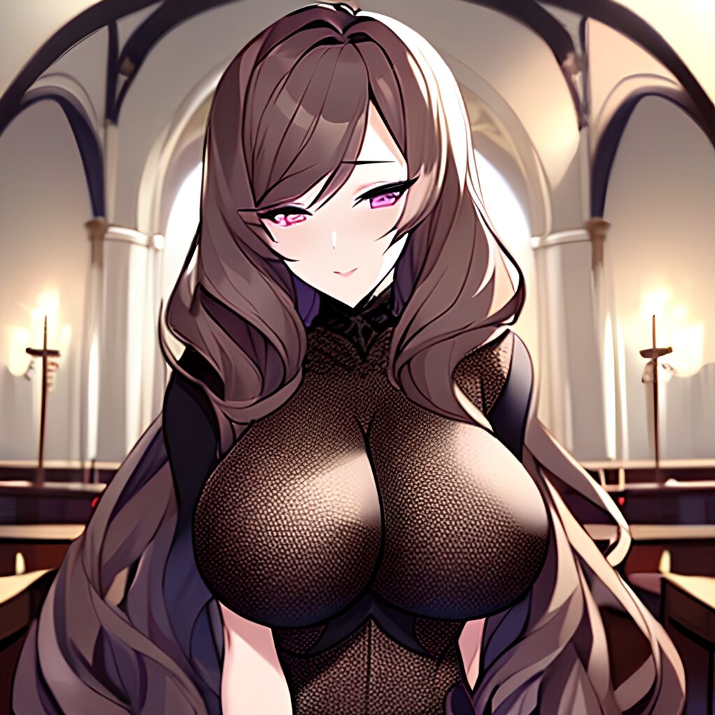woman long hair messy hair church fishnet brunette 