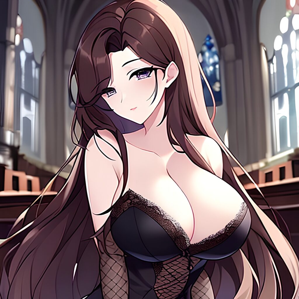 woman long hair messy hair church fishnet brunette 