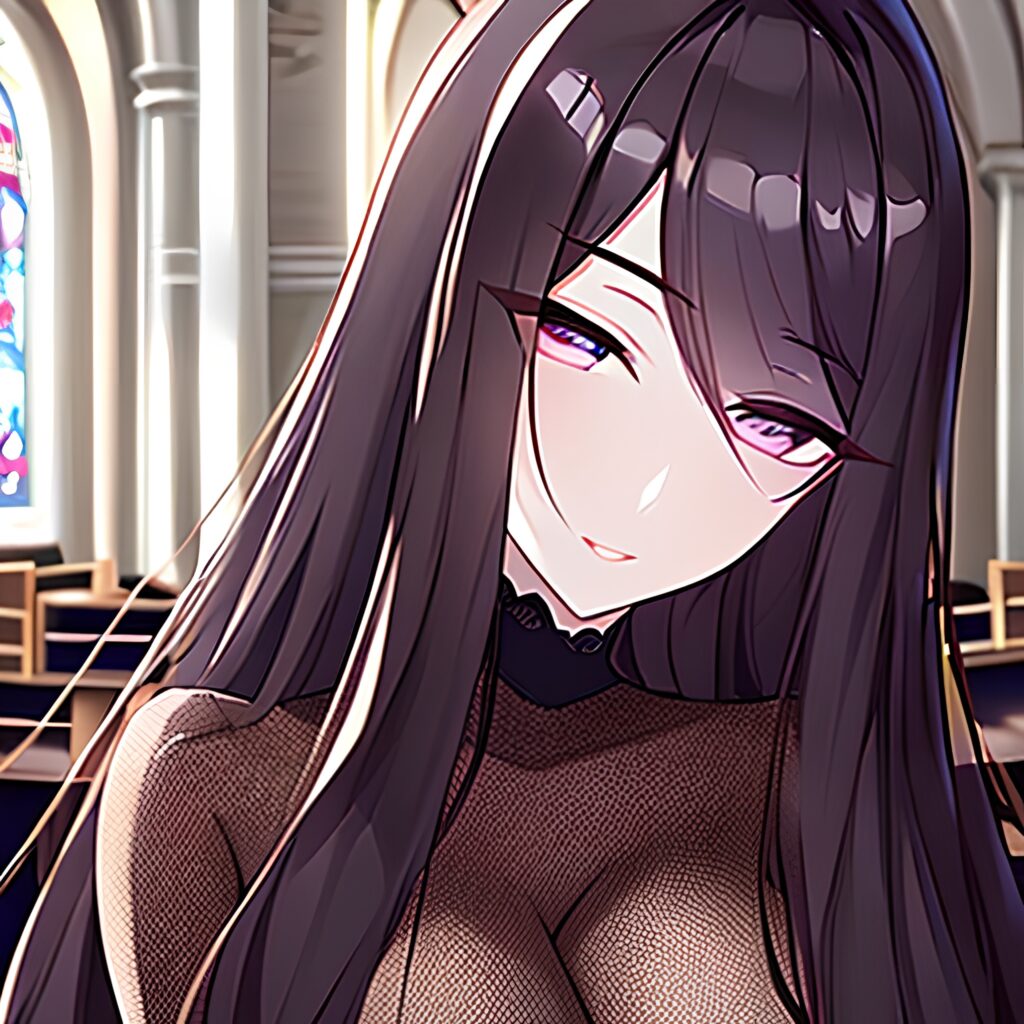 woman long hair messy hair fishnet brunette church 
