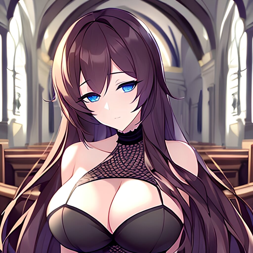 woman long hair messy hair fishnet brunette church