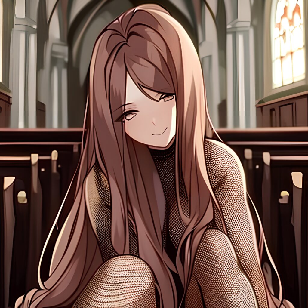 woman long hair messy hair fishnet brunette church