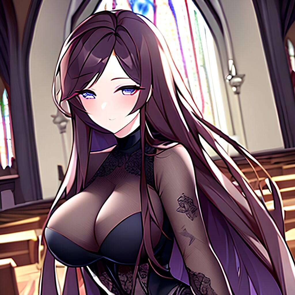 woman long hair messy hair fishnet brunette church 