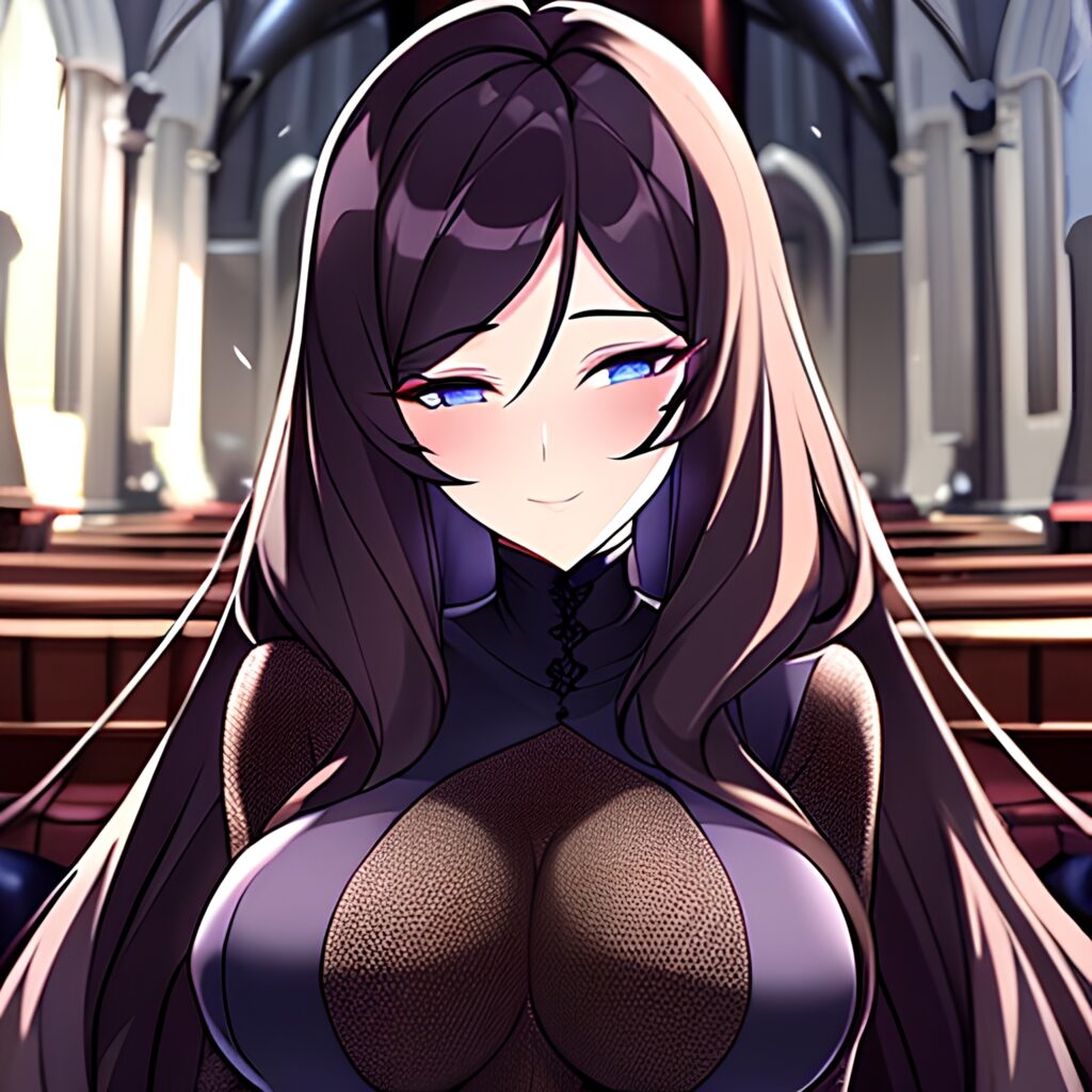 woman messy hair brunette church fishnet long hair