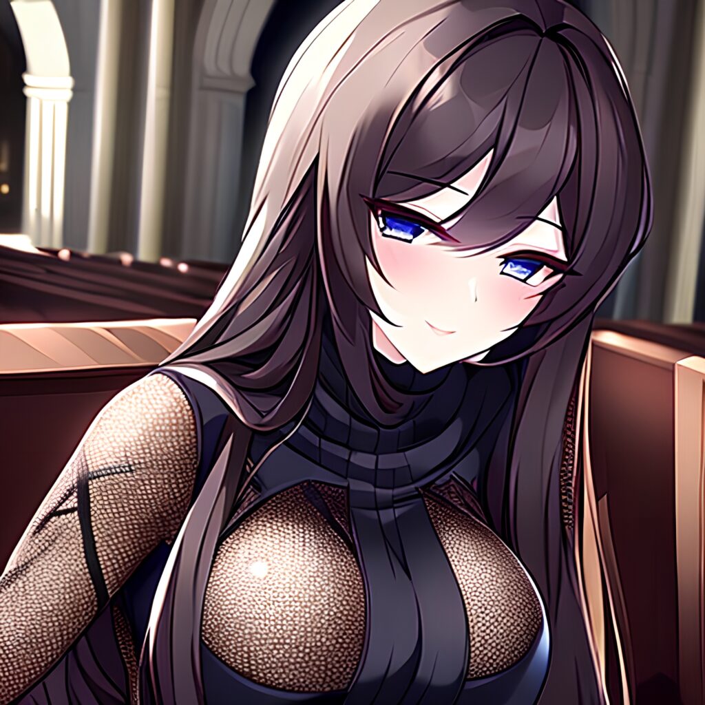 woman messy hair brunette fishnet church long hair