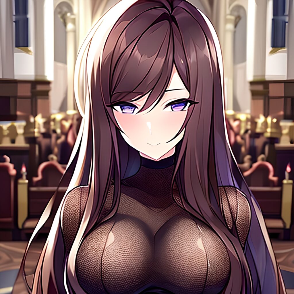 woman messy hair brunette fishnet church long hair