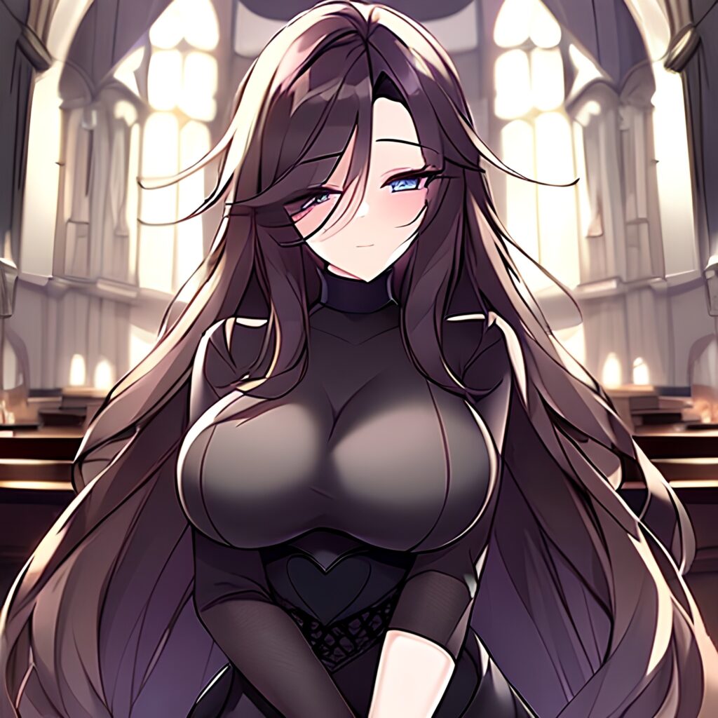 woman messy hair brunette fishnet church long hair