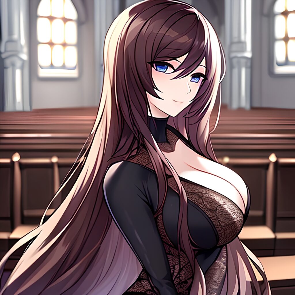 woman messy hair brunette fishnet long hair church 