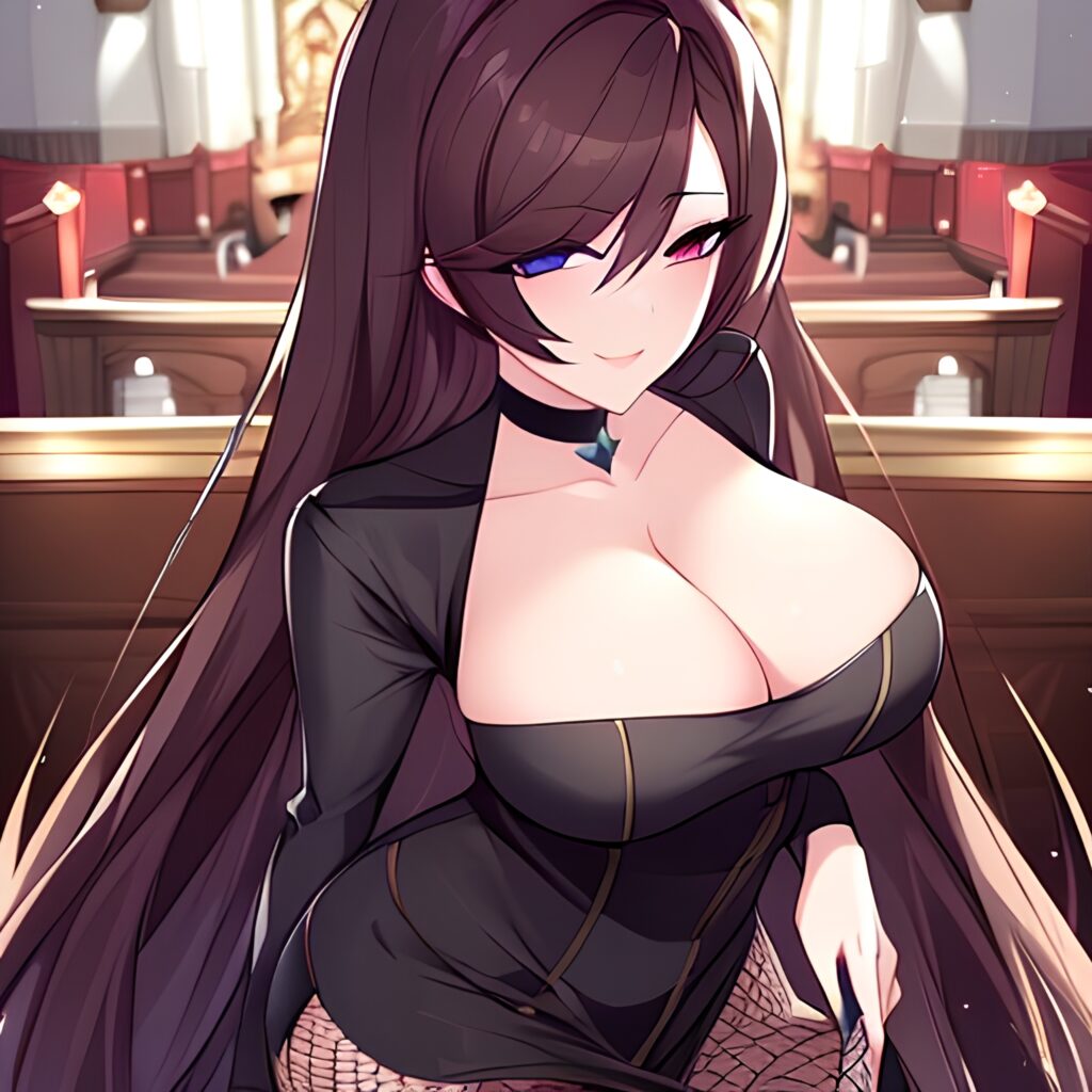 woman messy hair brunette fishnet long hair church 