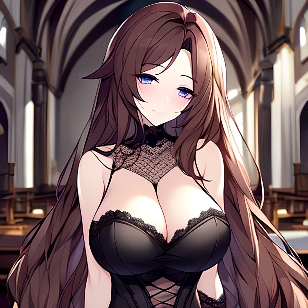 woman messy hair brunette fishnet long hair church 