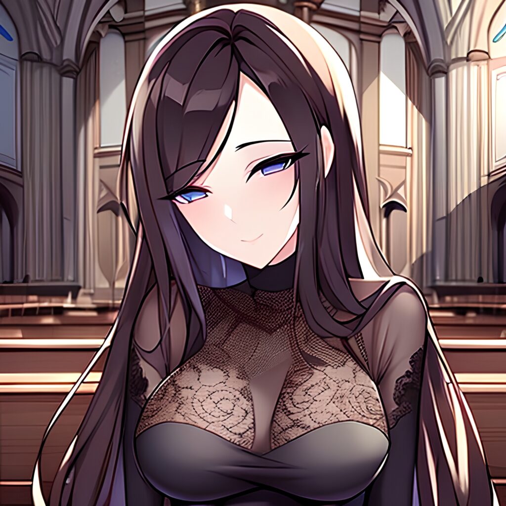 woman messy hair brunette long hair church fishnet
