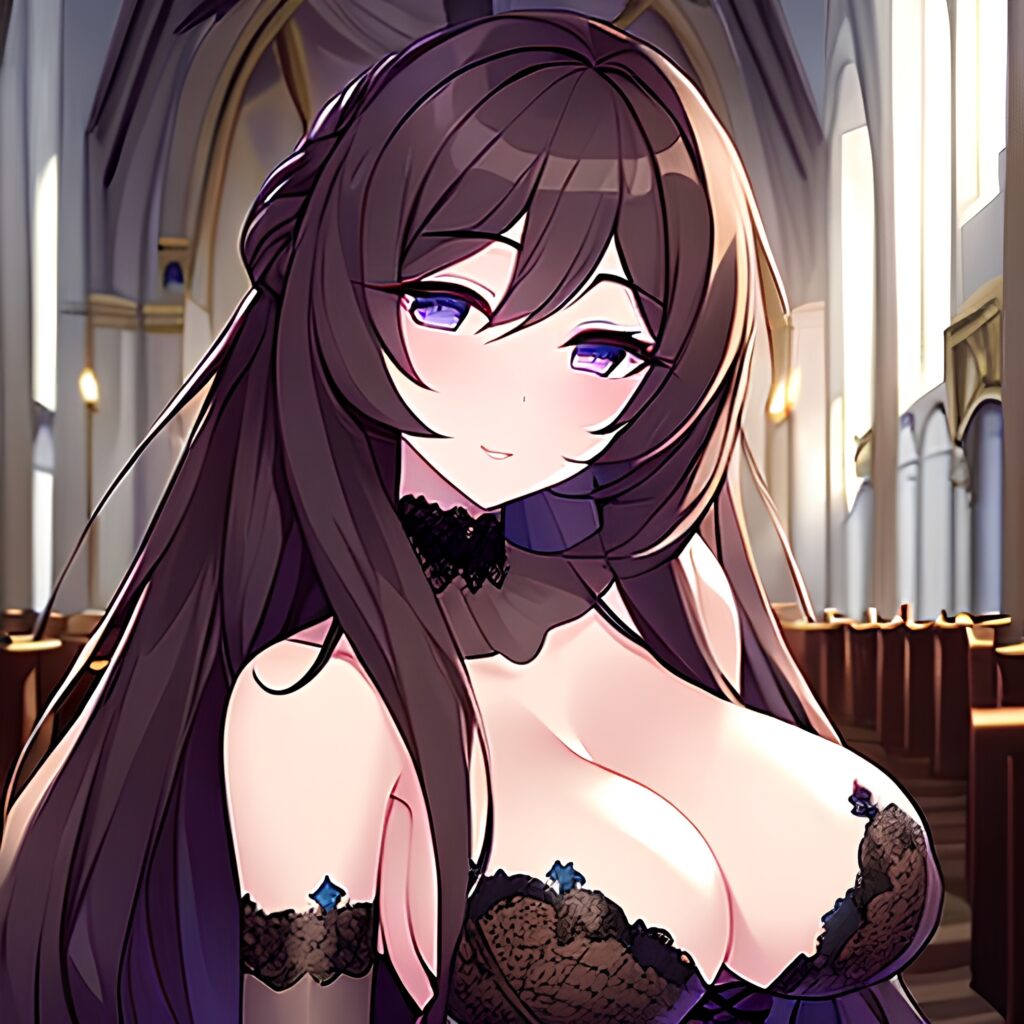 woman messy hair brunette long hair church fishnet