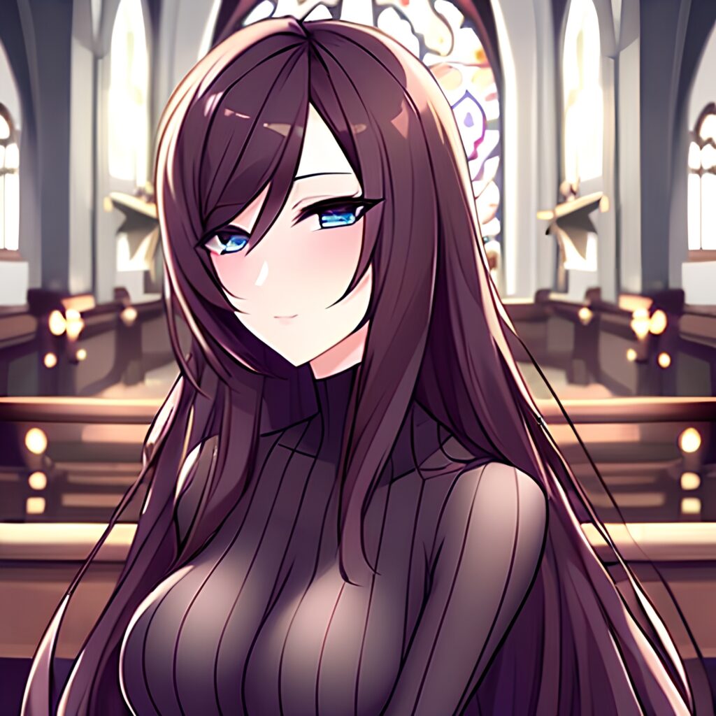 woman messy hair brunette long hair church fishnet