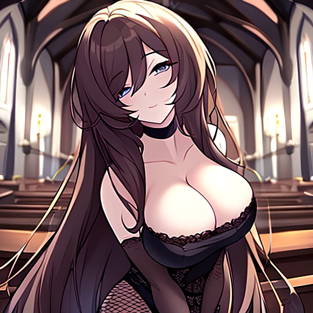 woman messy hair brunette long hair fishnet church 