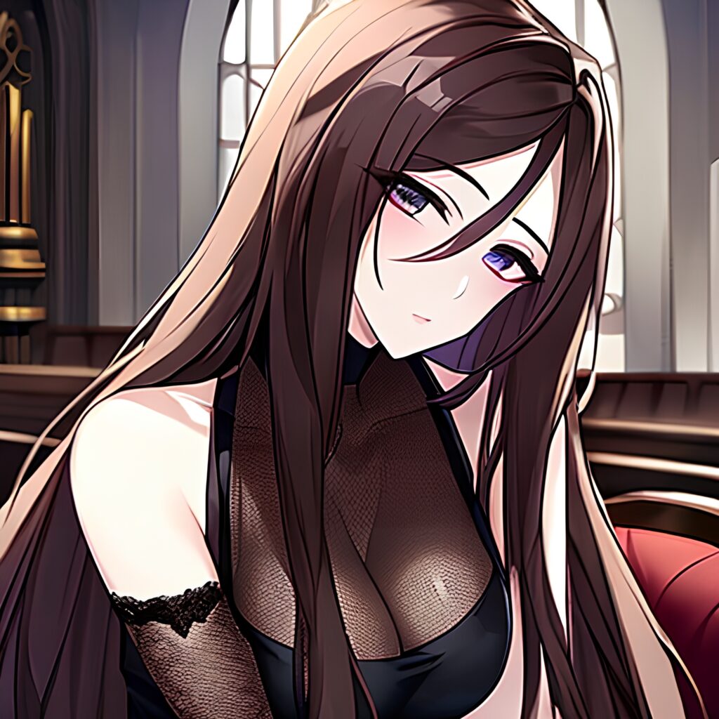 woman messy hair brunette long hair fishnet church
