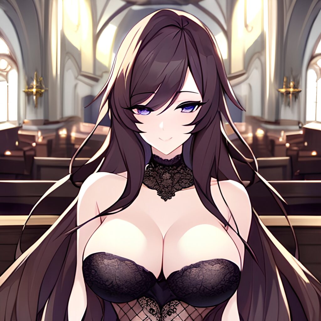 woman messy hair brunette long hair fishnet church