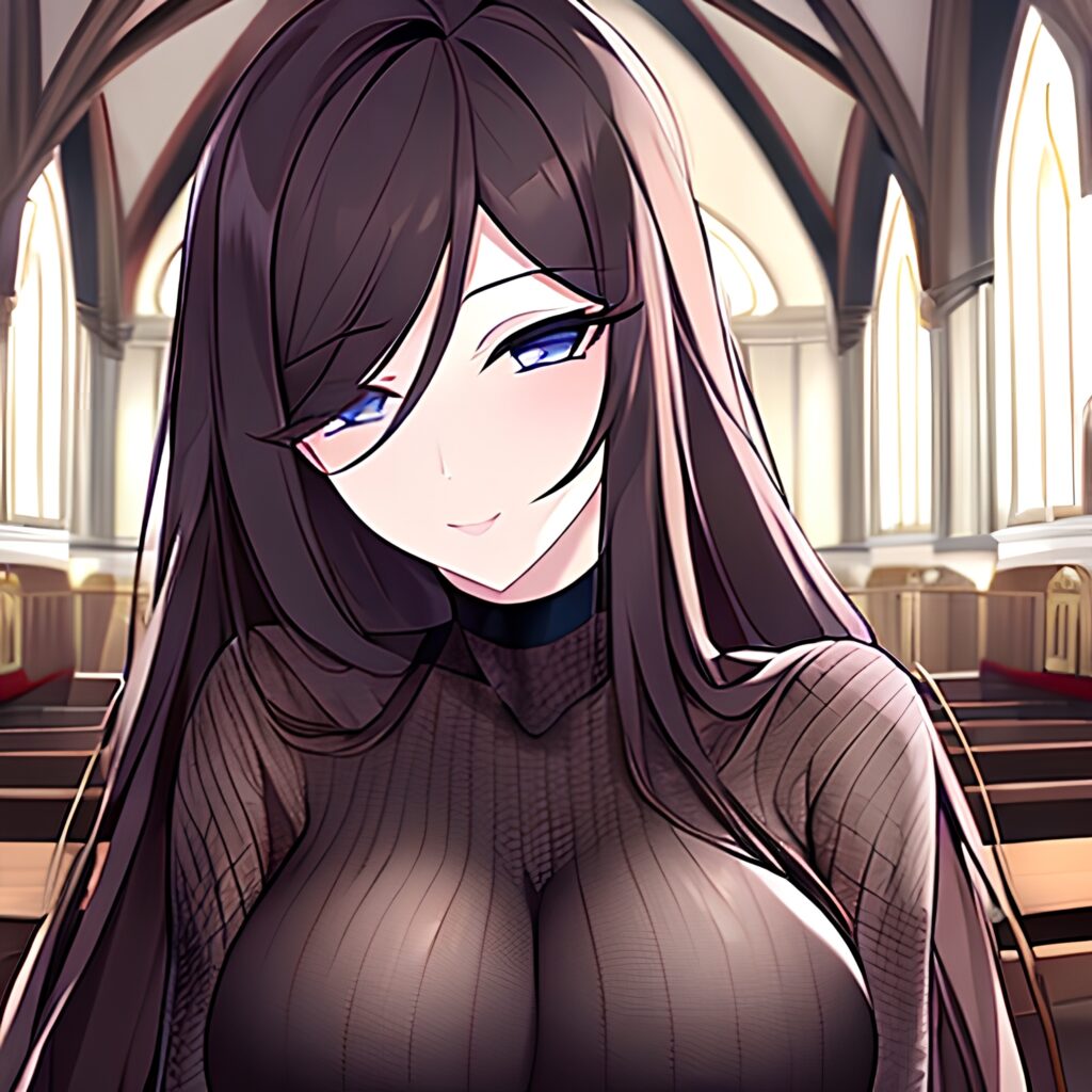 woman messy hair church brunette fishnet long hair 
