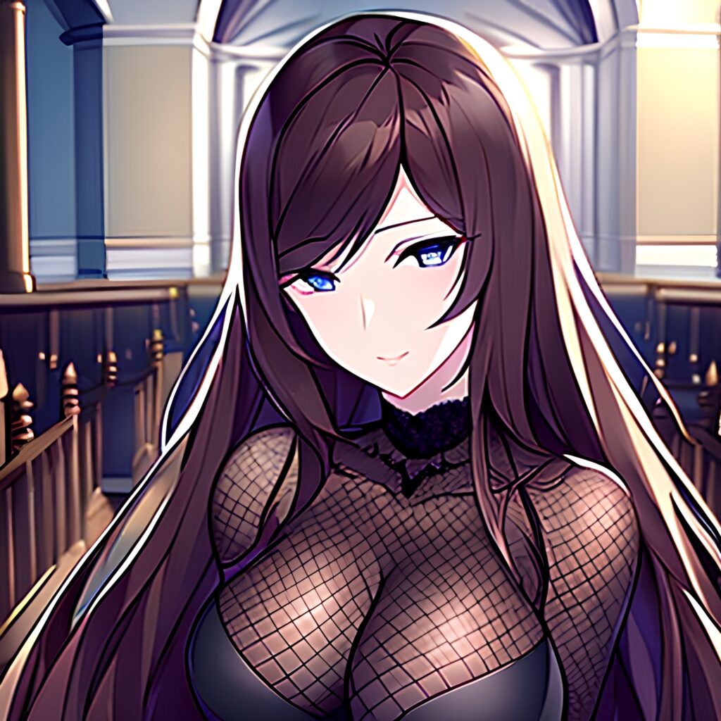woman messy hair church brunette fishnet long hair