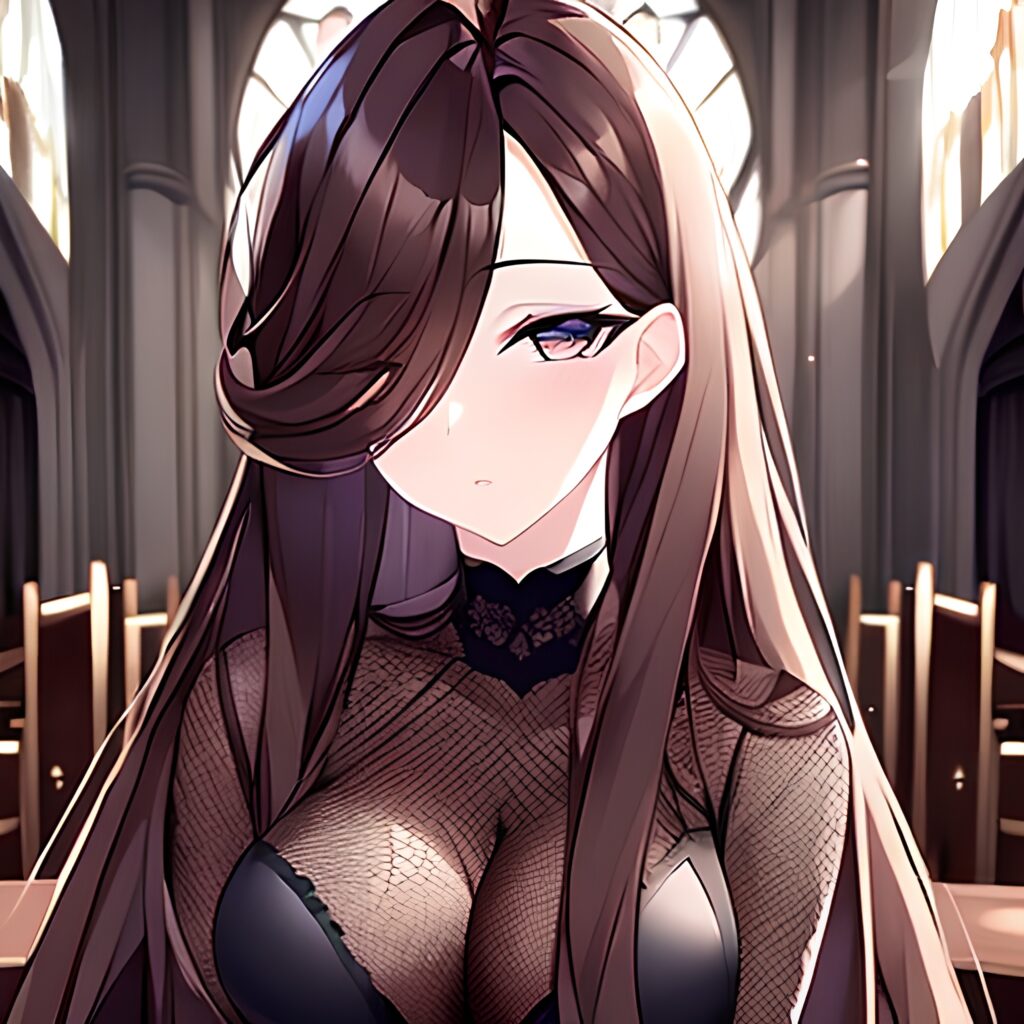 woman messy hair church brunette fishnet long hair