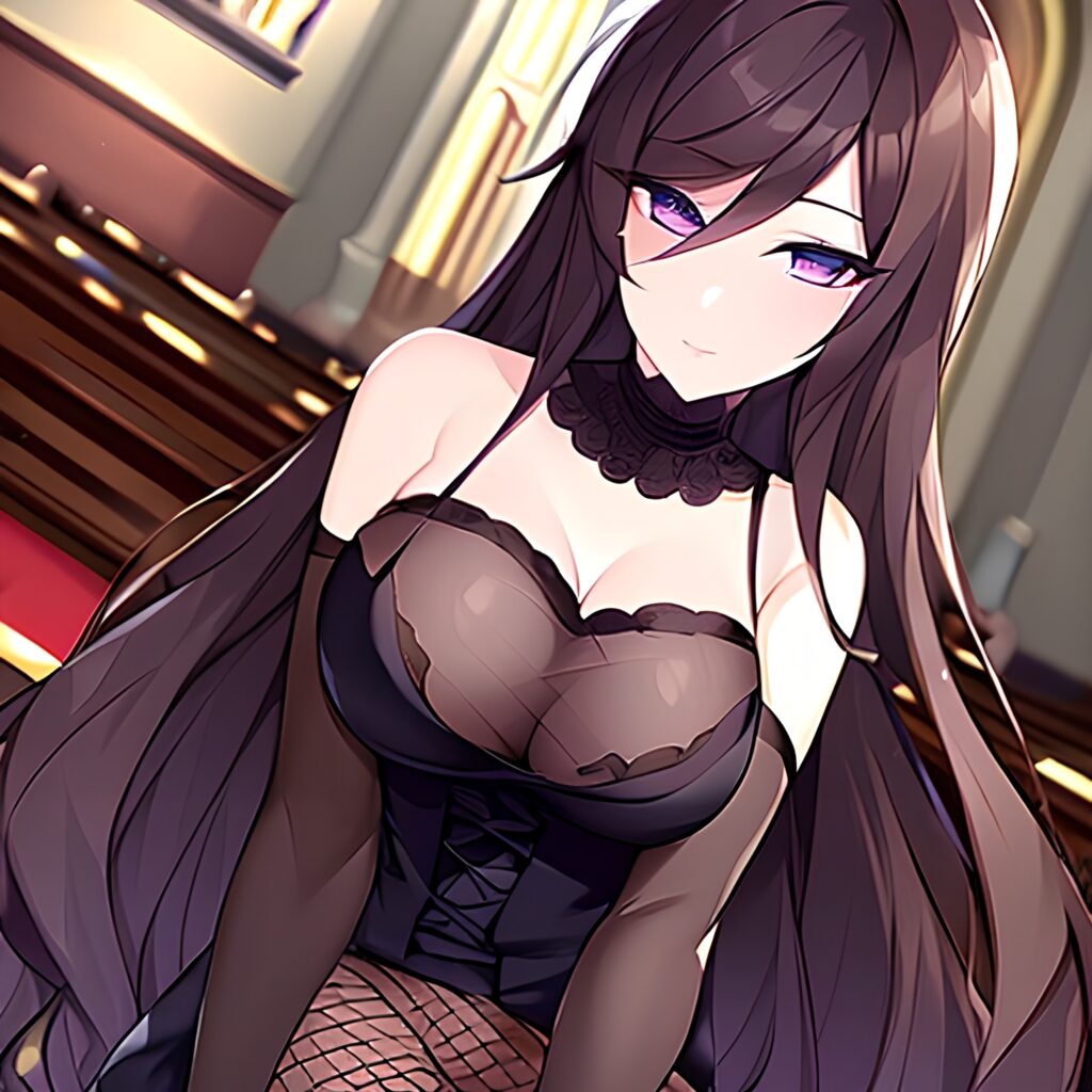woman messy hair church fishnet brunette long hair