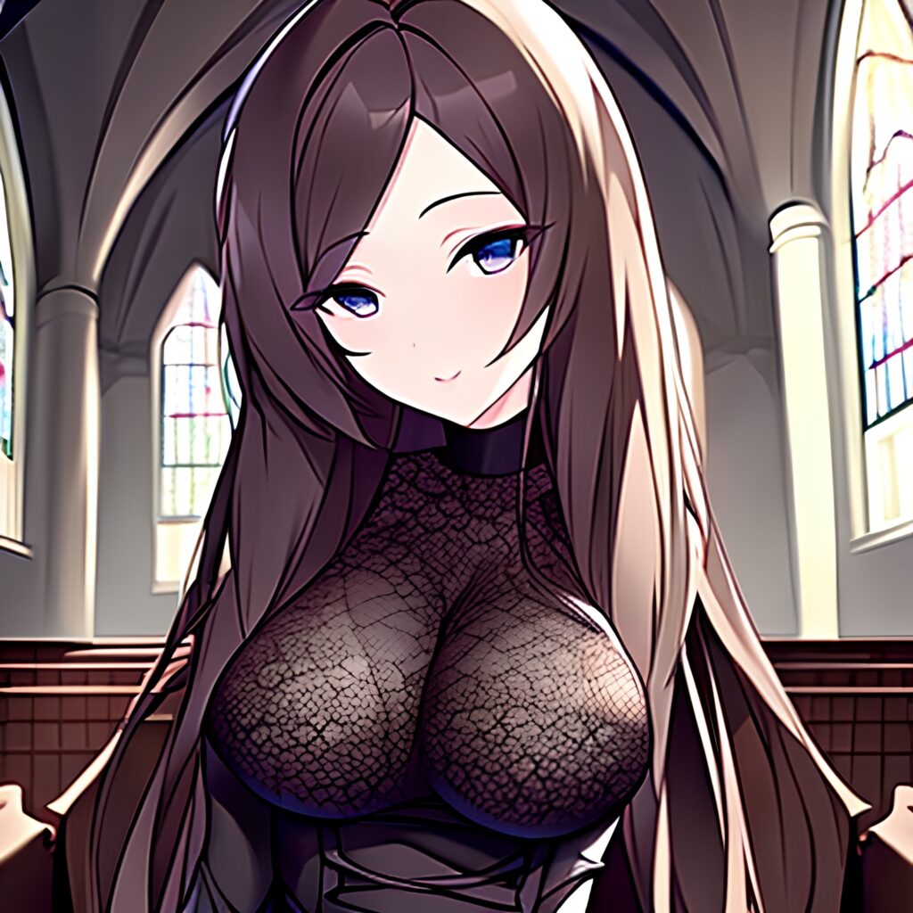 woman messy hair church fishnet brunette long hair 