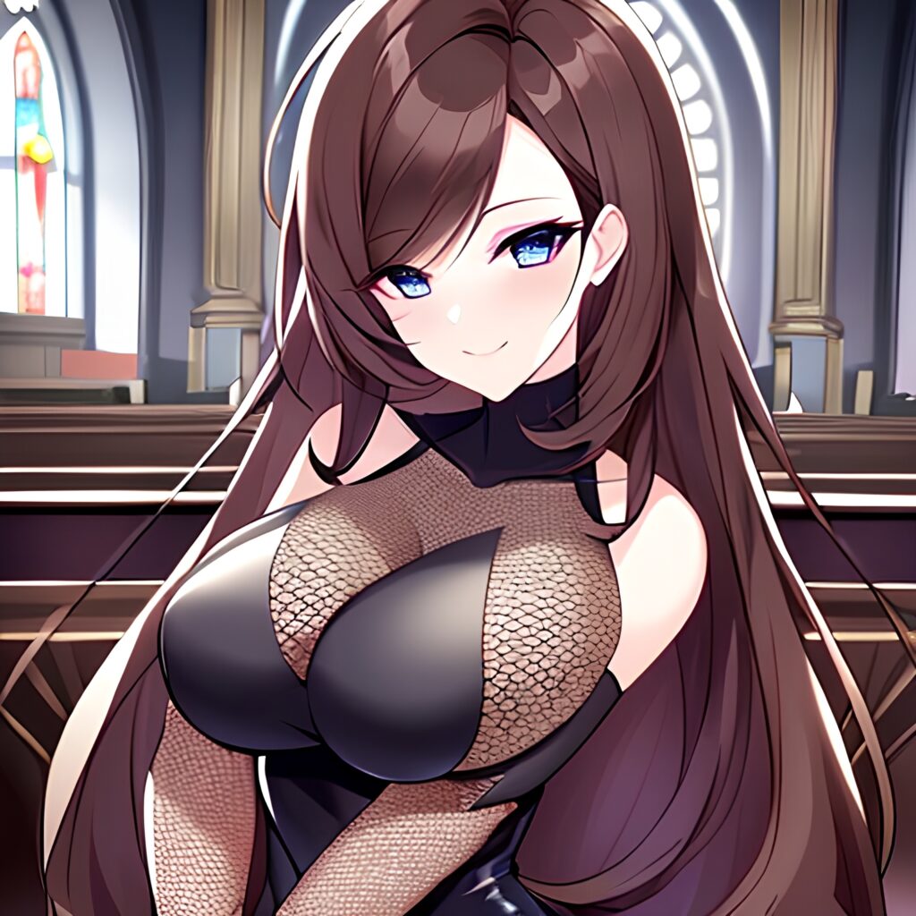 woman messy hair church fishnet brunette long hair 
