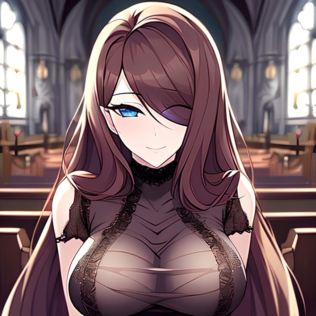 woman messy hair church long hair brunette fishnet