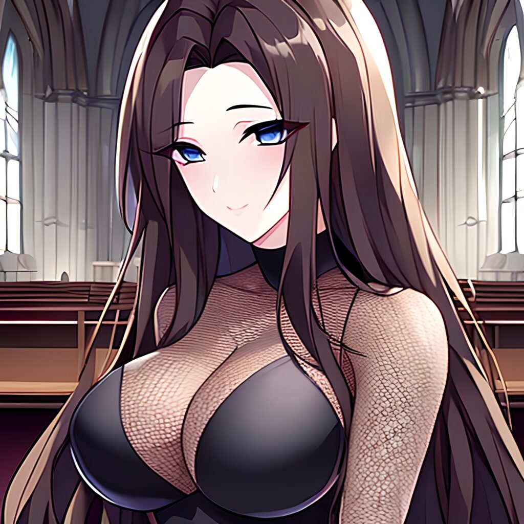 woman messy hair fishnet brunette church long hair