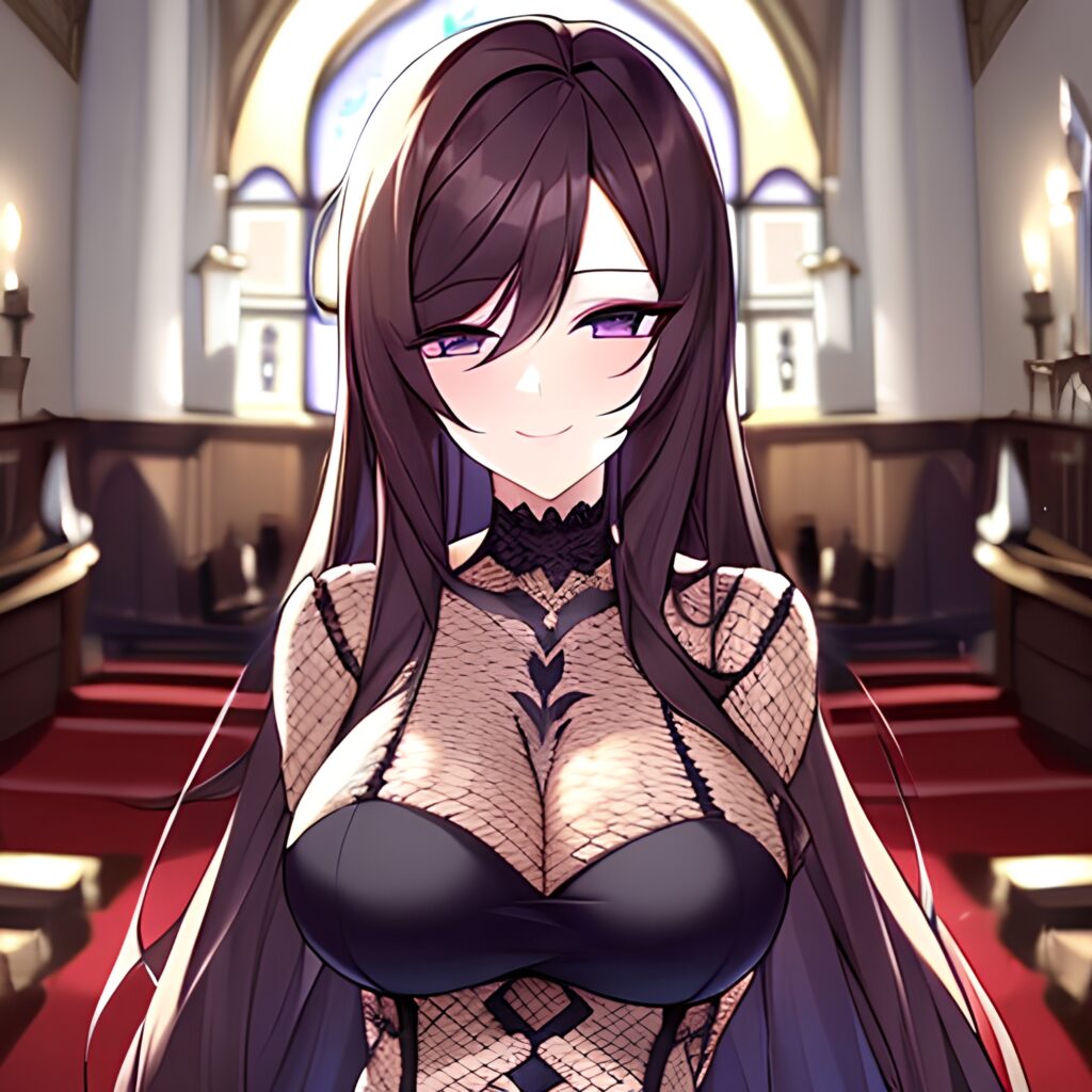 woman messy hair fishnet brunette church long hair