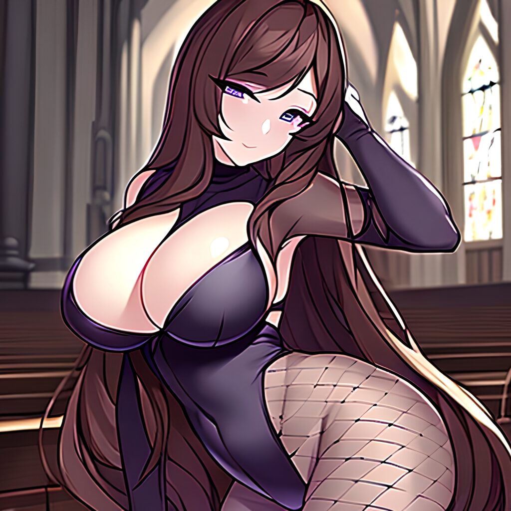 woman messy hair fishnet brunette church long hair 