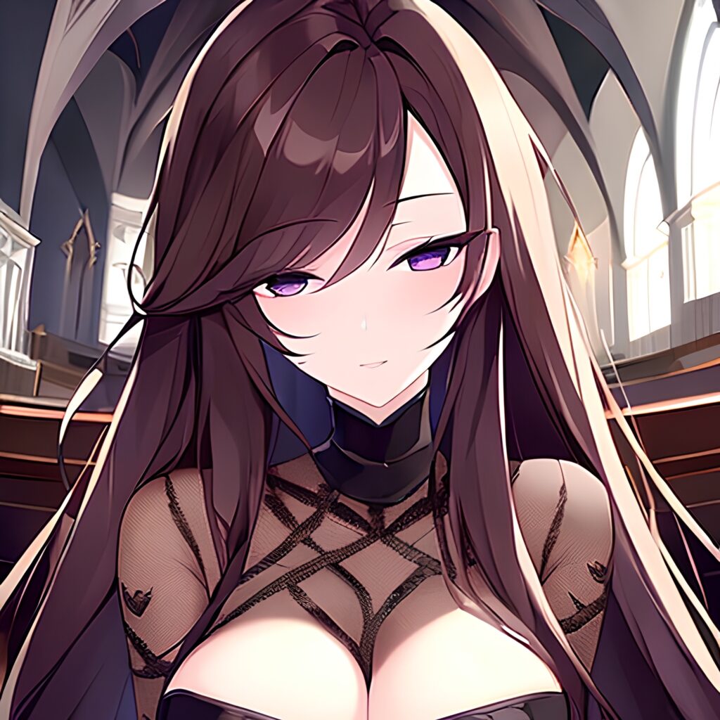 woman messy hair fishnet brunette church long hair