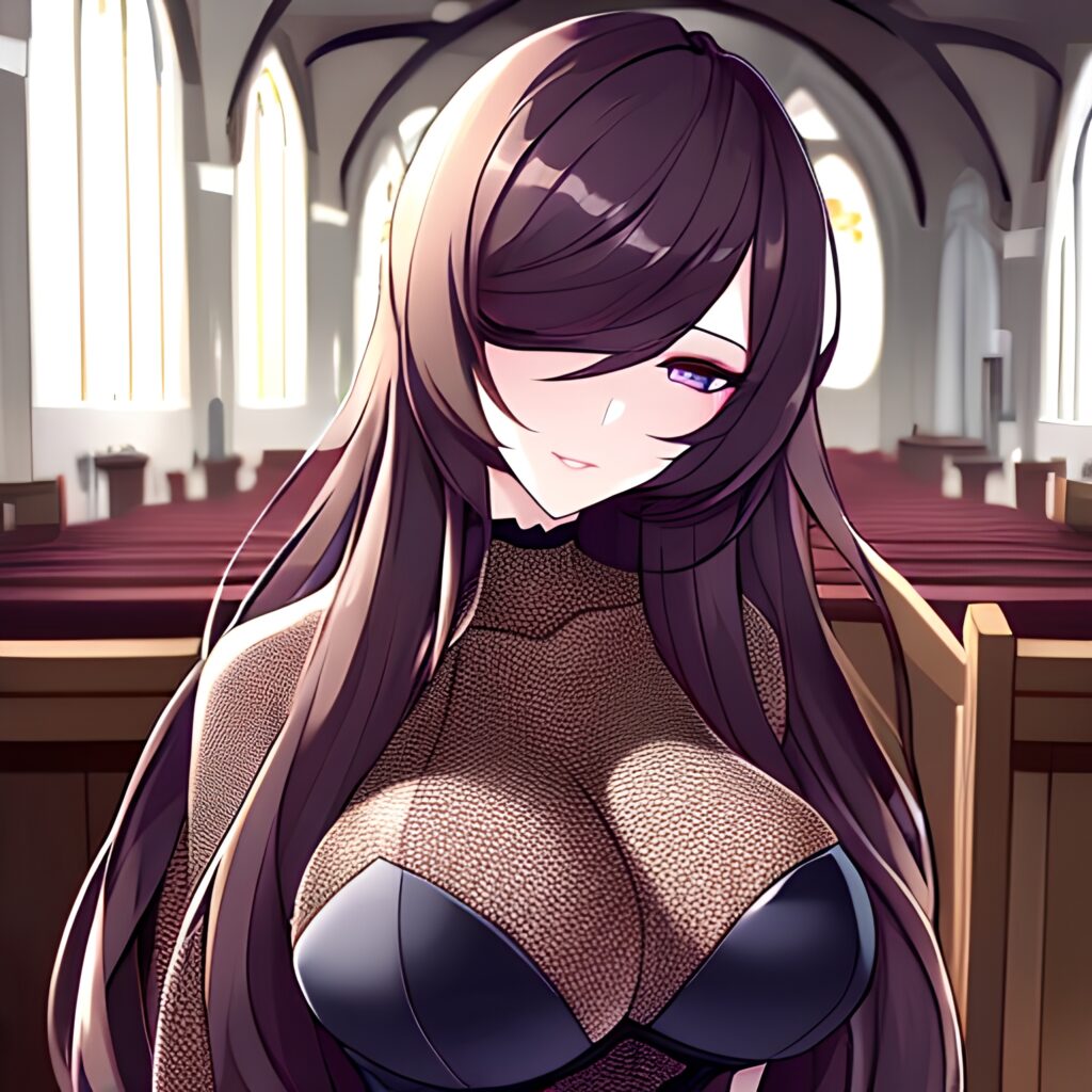 woman messy hair fishnet brunette church long hair