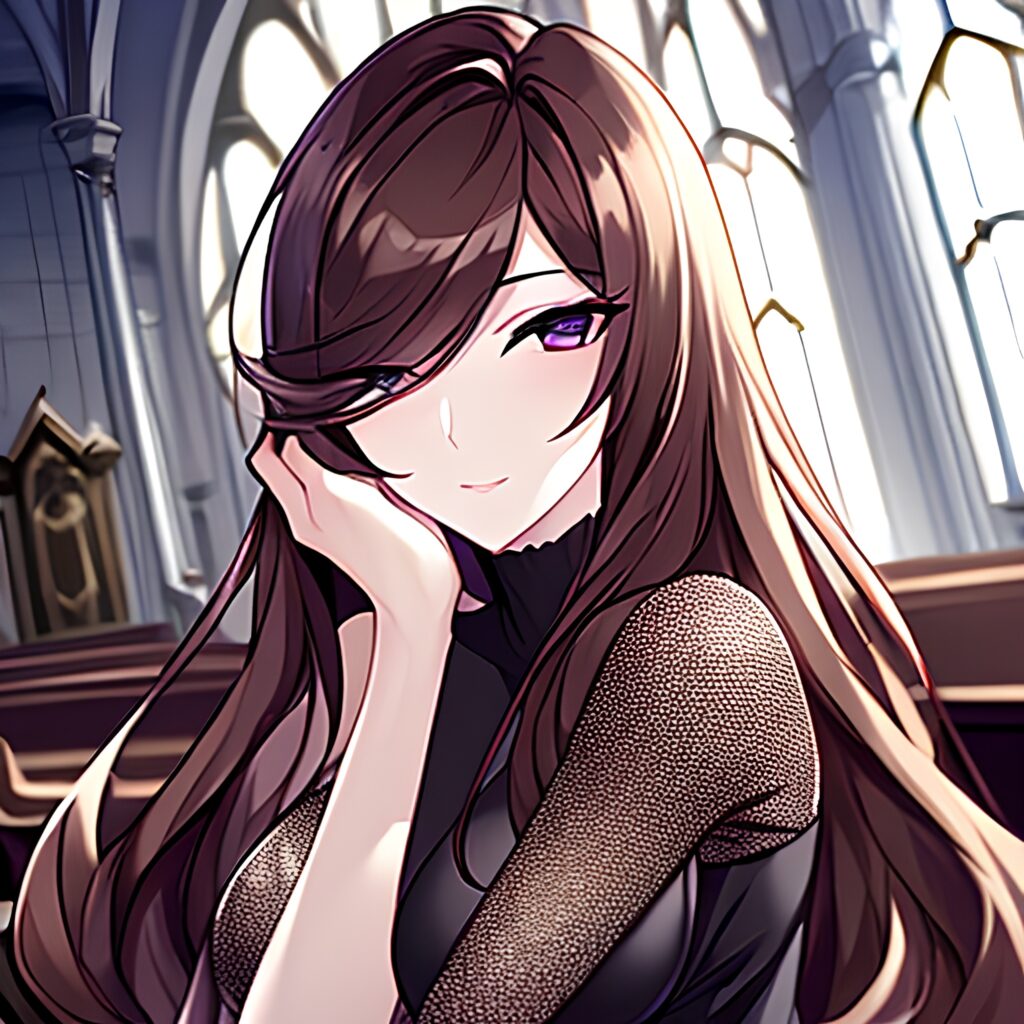 woman messy hair fishnet brunette church long hair 