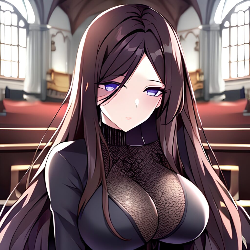 woman messy hair fishnet brunette church long hair