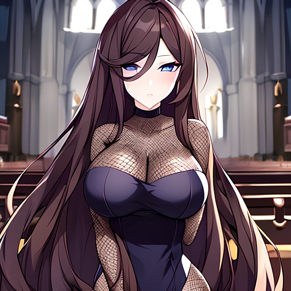 woman messy hair fishnet brunette long hair church