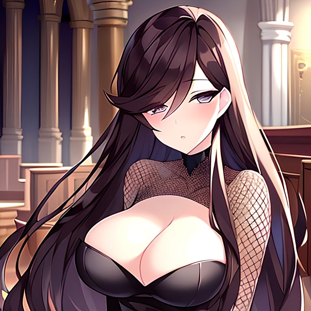 woman messy hair fishnet church brunette long hair