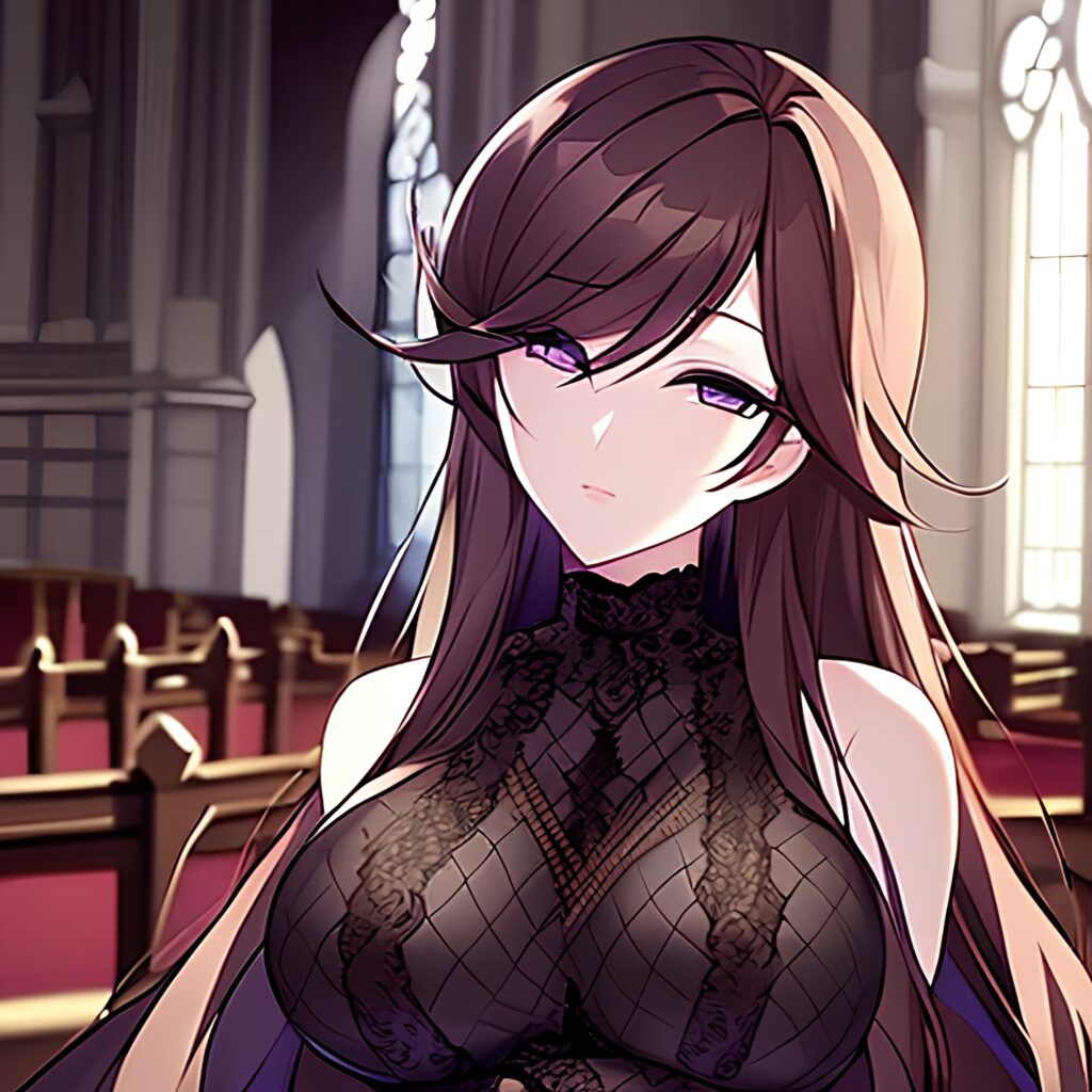 woman messy hair fishnet church long hair brunette