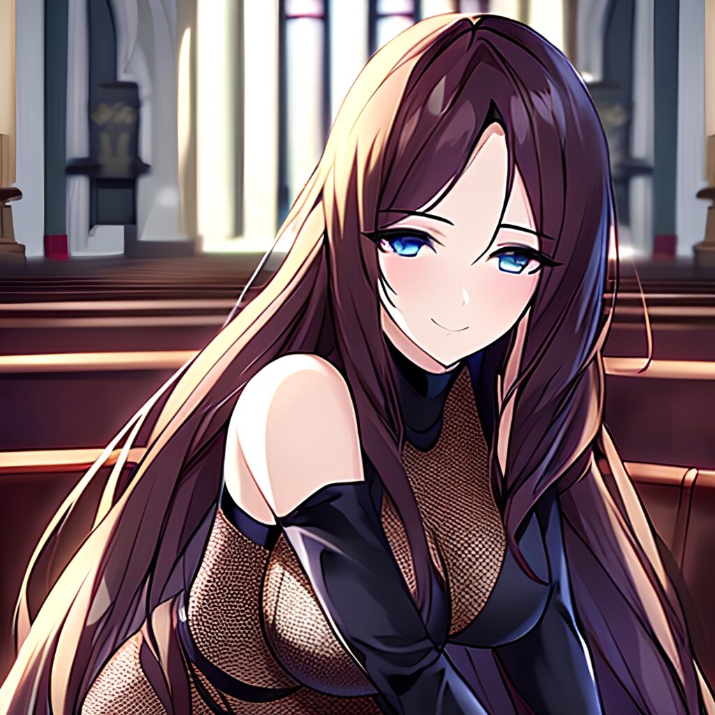 woman messy hair fishnet church long hair brunette