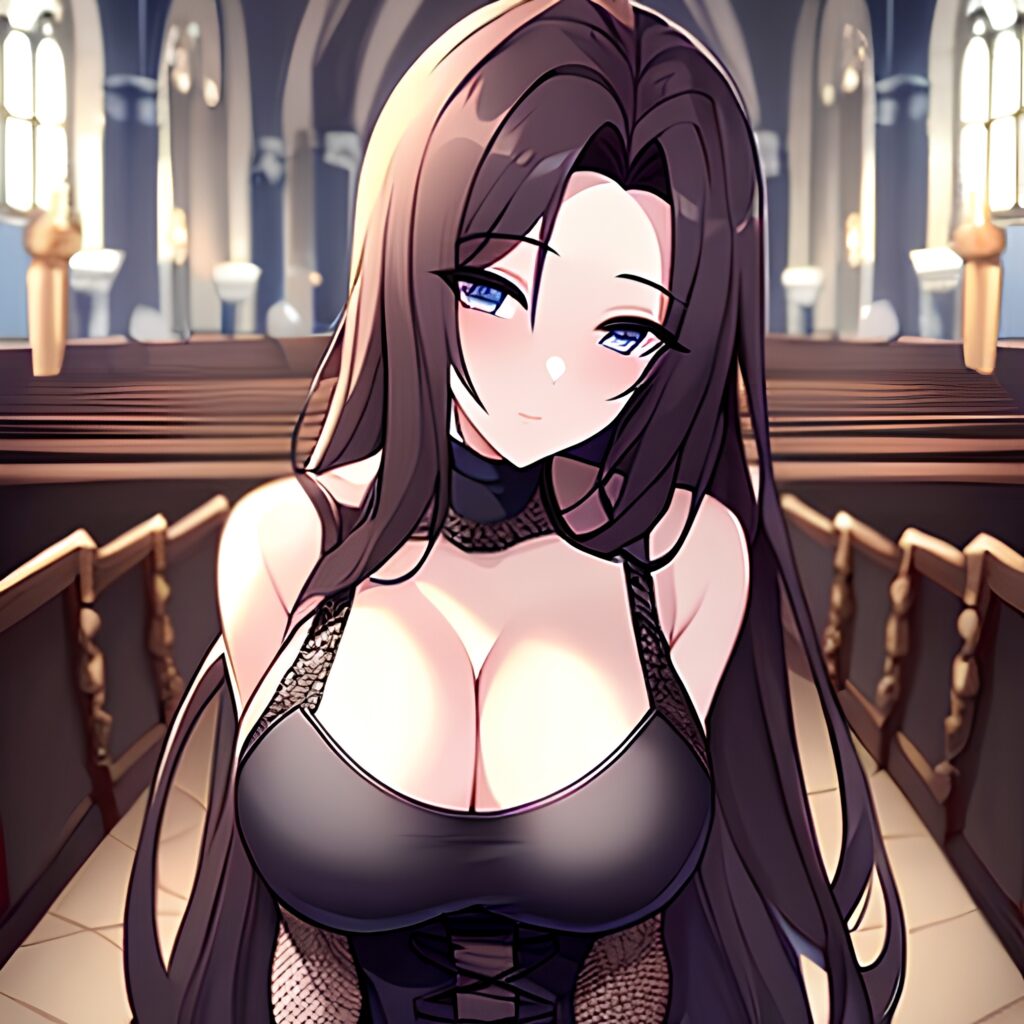 woman messy hair fishnet church long hair brunette