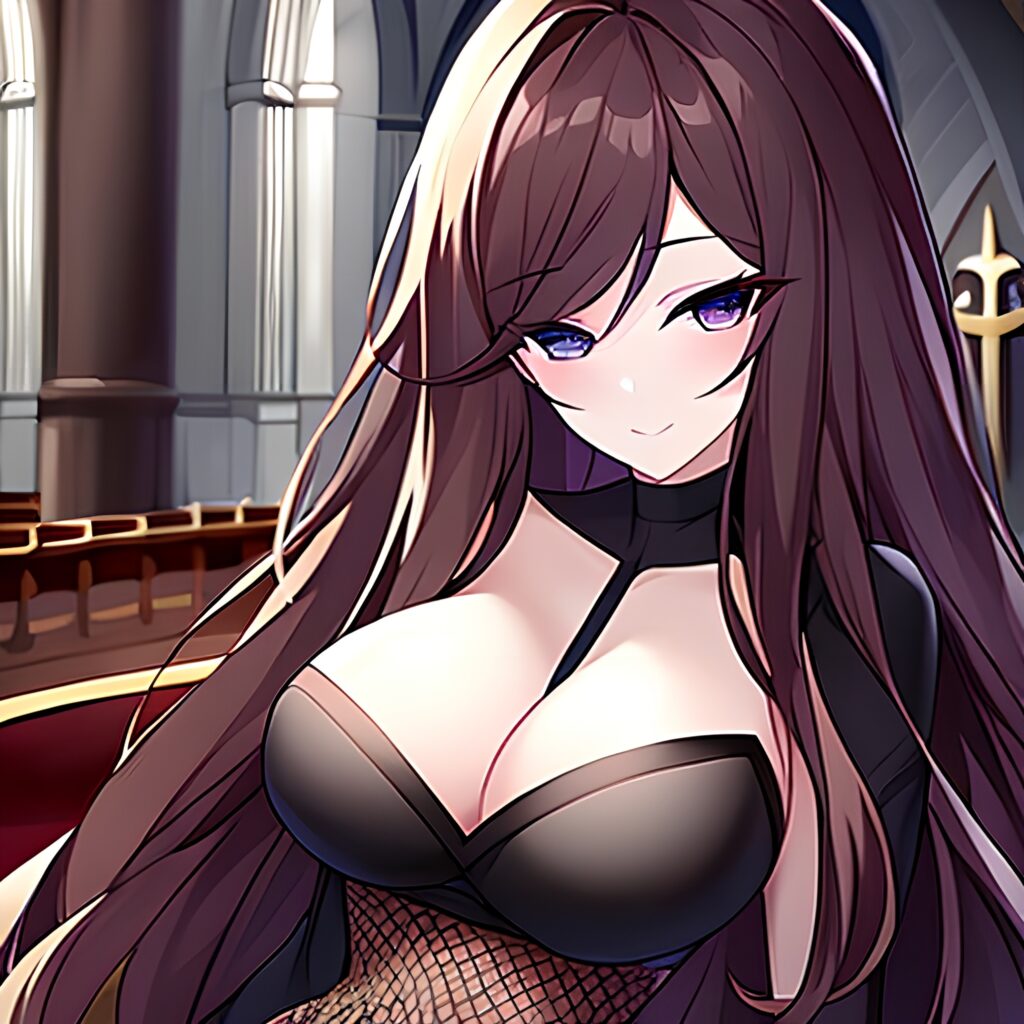 woman messy hair fishnet church long hair brunette