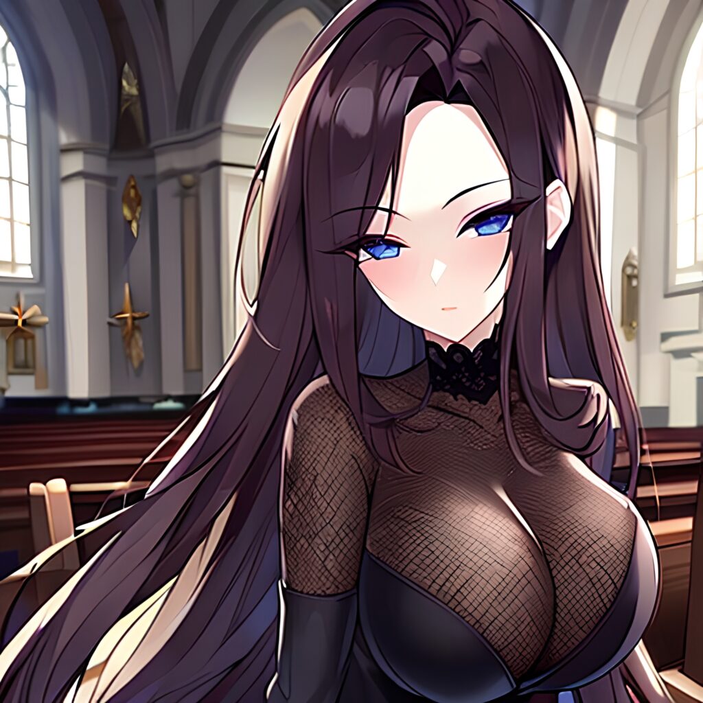 woman messy hair fishnet long hair church brunette