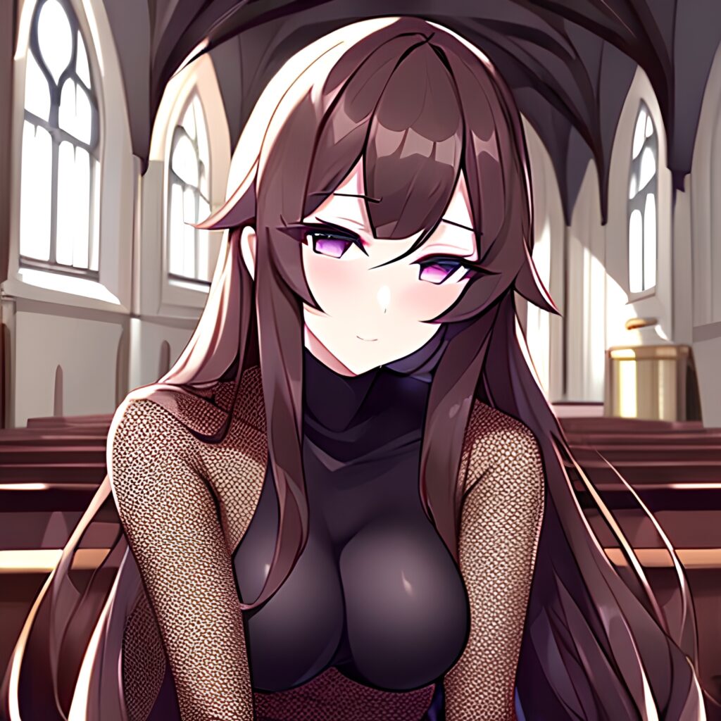 woman messy hair fishnet long hair church brunette