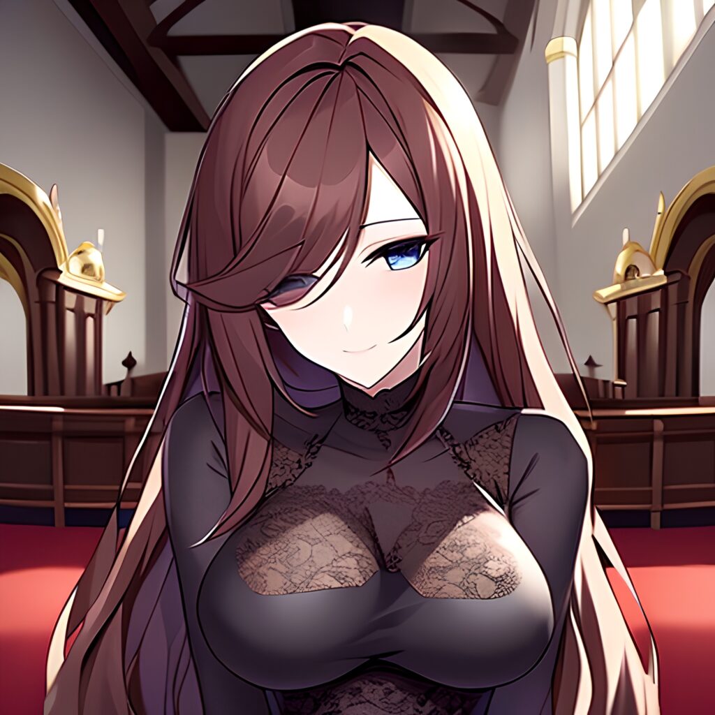woman messy hair fishnet long hair church brunette