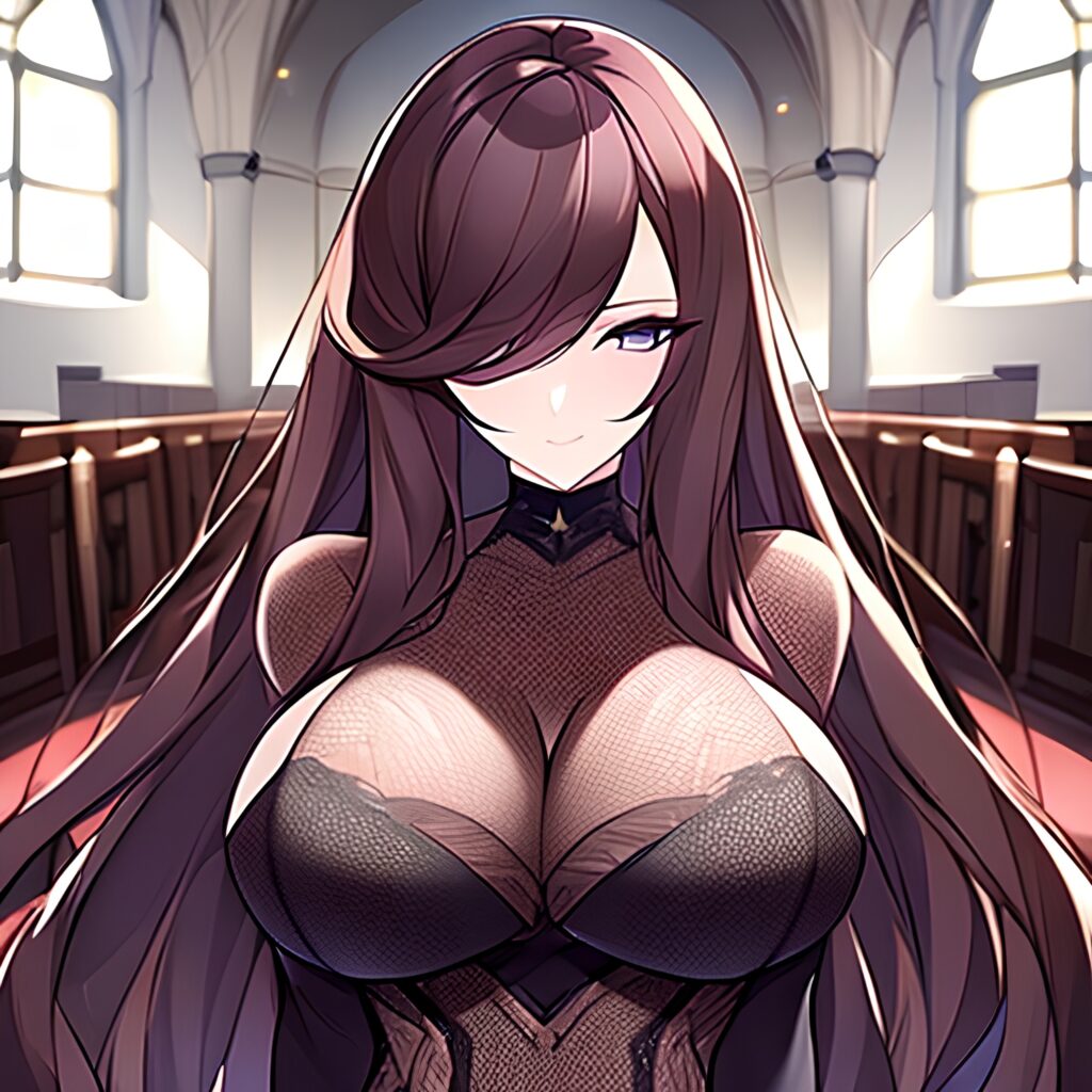 woman messy hair long hair brunette church fishnet