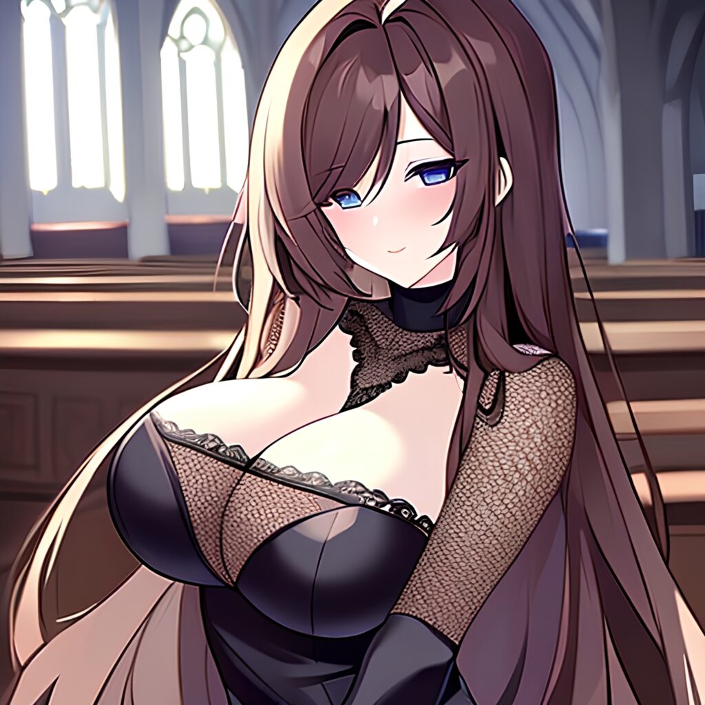 woman messy hair long hair brunette church fishnet