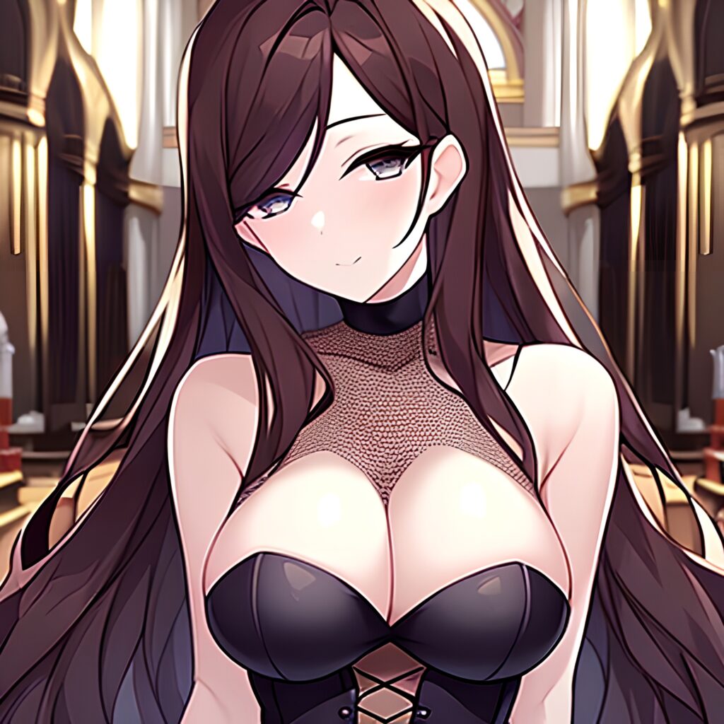 woman messy hair long hair brunette fishnet church